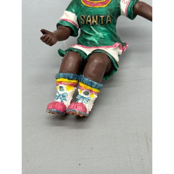 African American kid Soccer Player Figurine Christmas Ornament green 4.5" READ - Picture 3 of 8